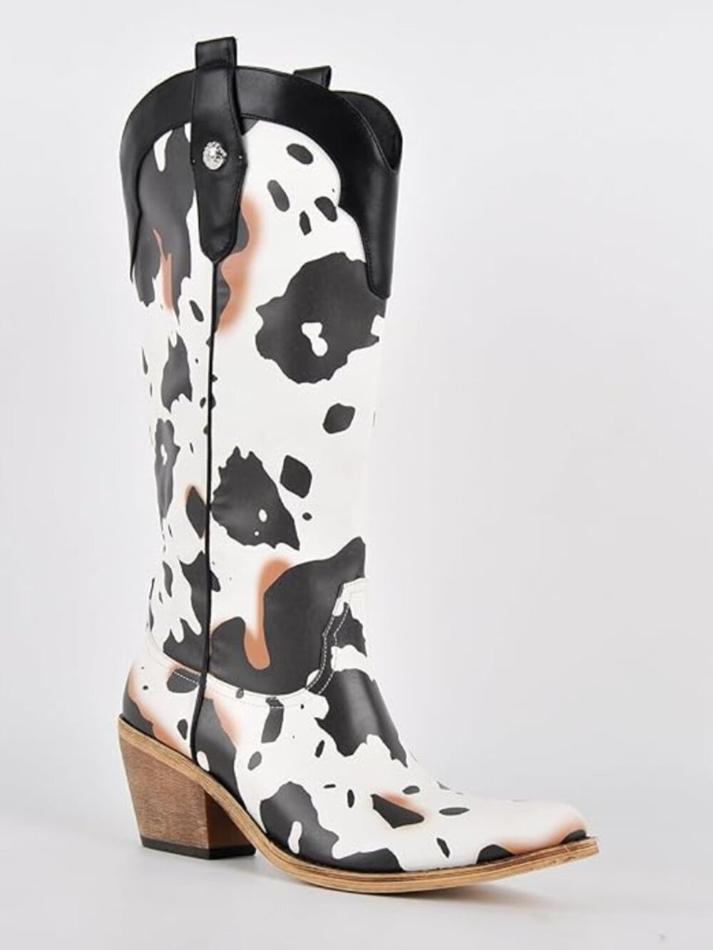 Western Cow Print Pull On Cowgirl Boots